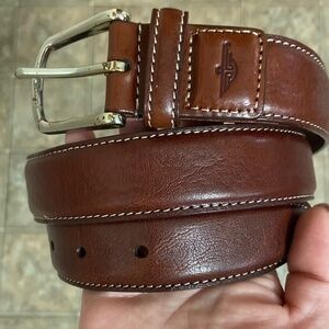 Y2K DOCKERS LEATHER BELT BROWN SILVER BUCKLE 34/85